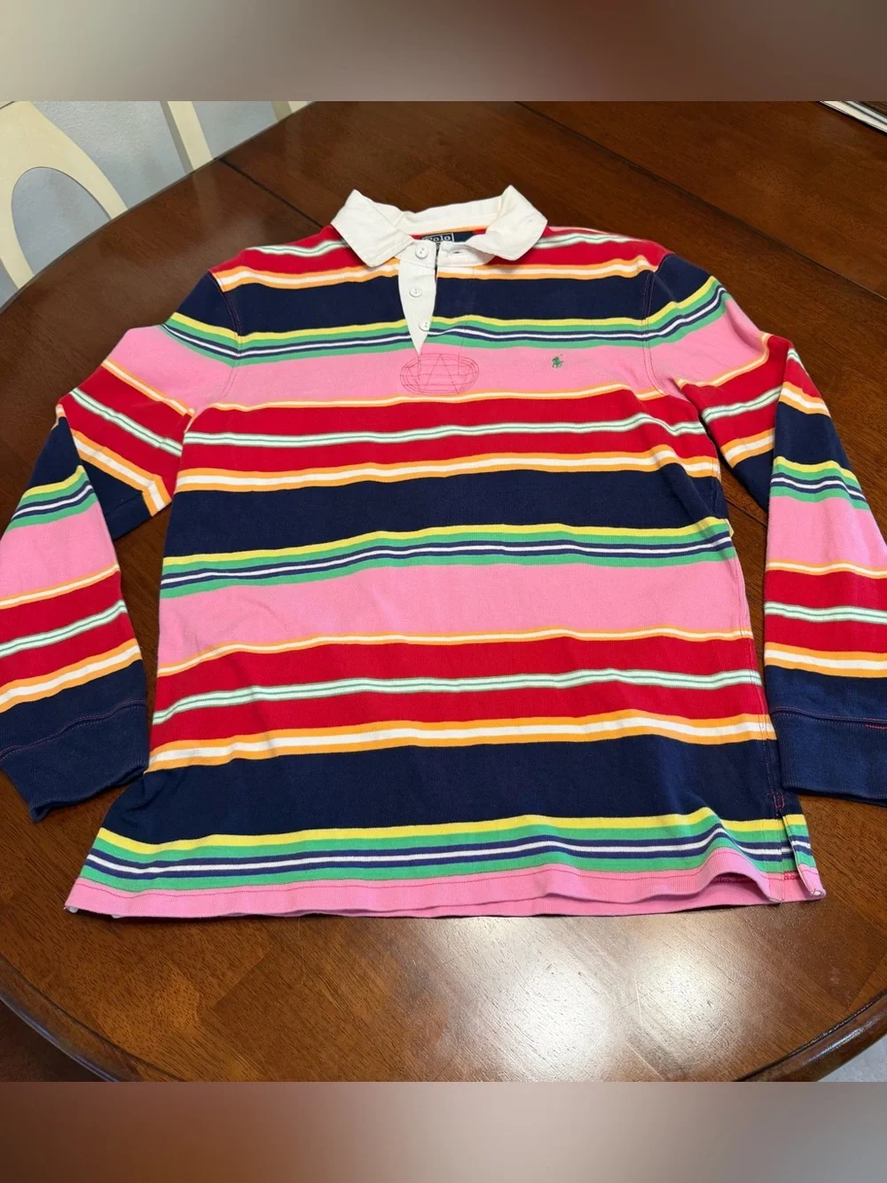 VTG POLO Ralph Lauren Striped Long-Sleeve Rugby Shirt Multicolor Pink Men's Med